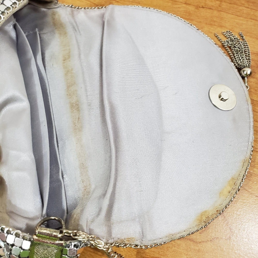 Vtg Silver Metal Mesh Evening Bag W Shoulder Strap - Picture 7 of 8